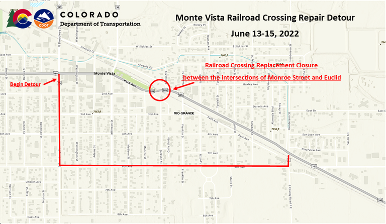 Monte Vista Railroad Crossing Repair Detour