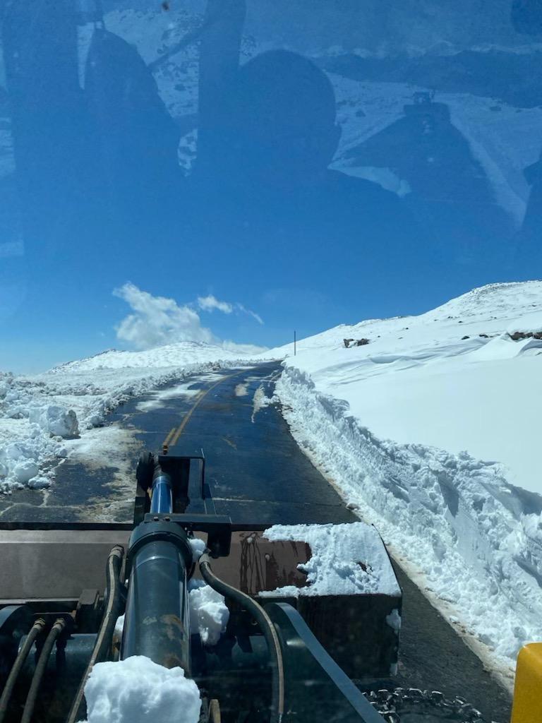 Cleared roadway from tractor's view on Mount Evans detail image