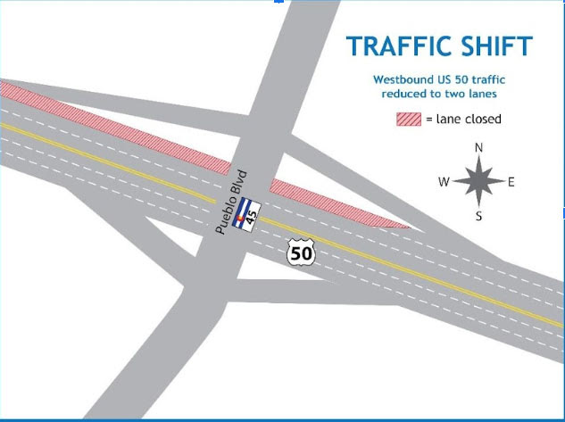 US 50 Pueblo Blvd. Traffic Shift Map detail image