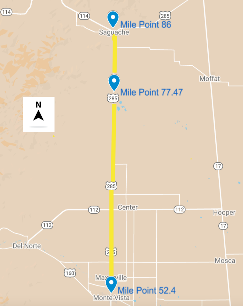 US 285 Resurfacing project map detail image