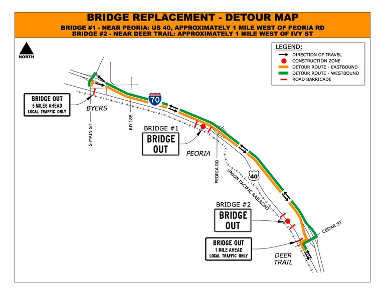 US 40 Peoria and Deer Trail Detour map