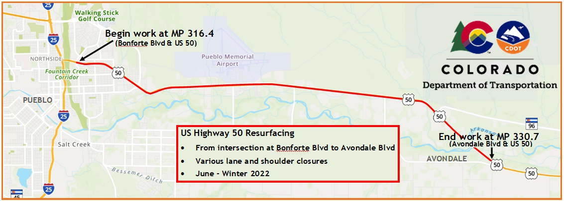 US 50 resurfacing project map detail image