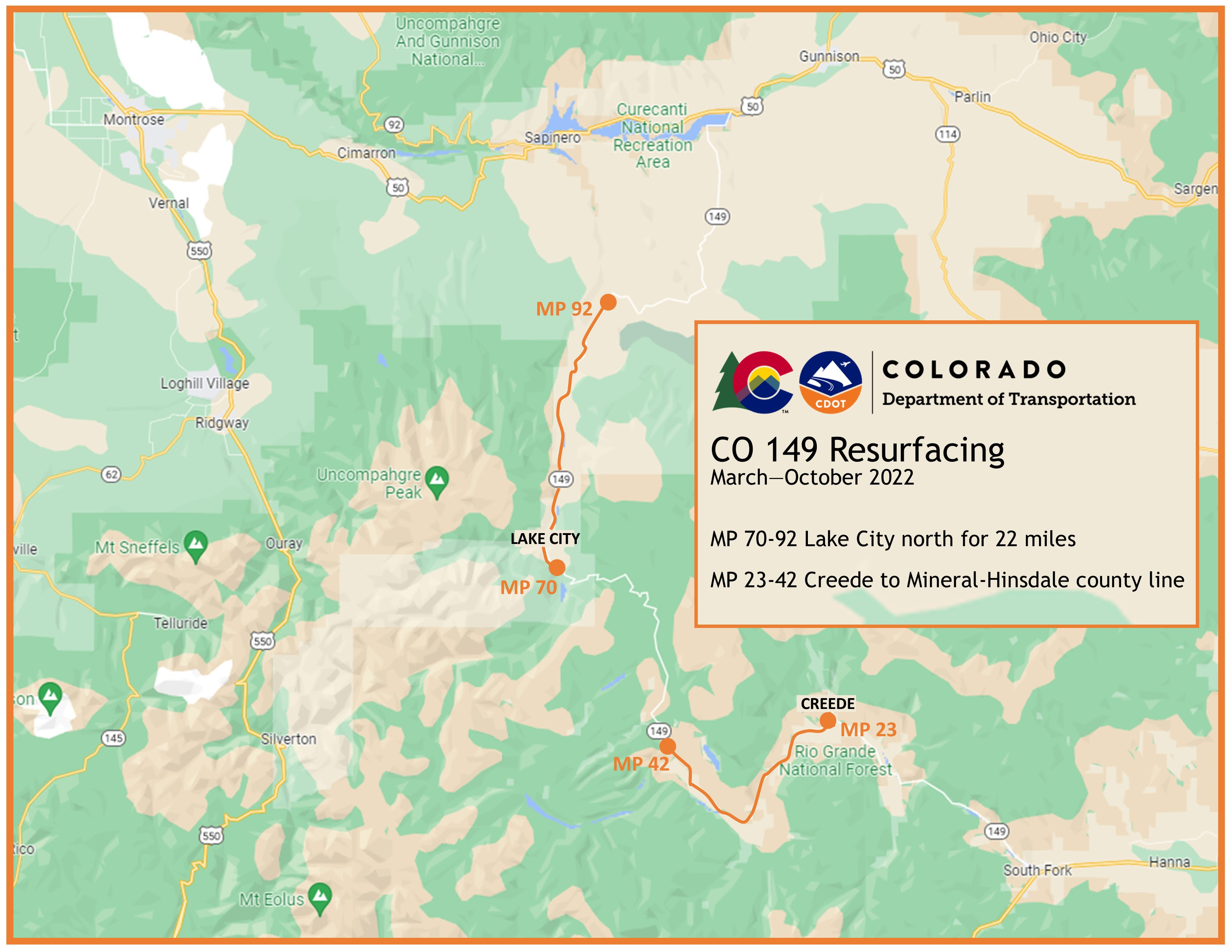 CO 149 Lake City & Creede Resurfacing project map detail image