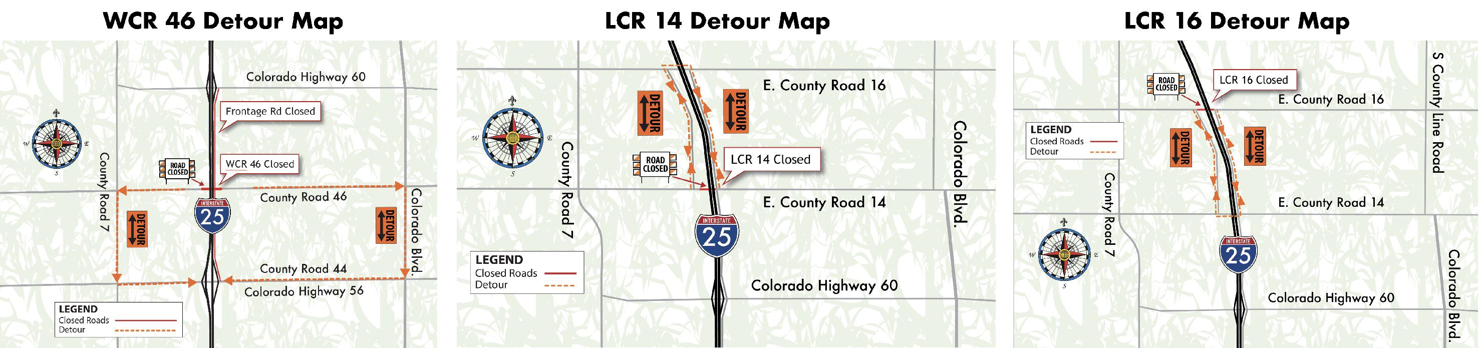 Weld County Road 46, Larimer County Road 14 and Larimer County Road detour maps detail image