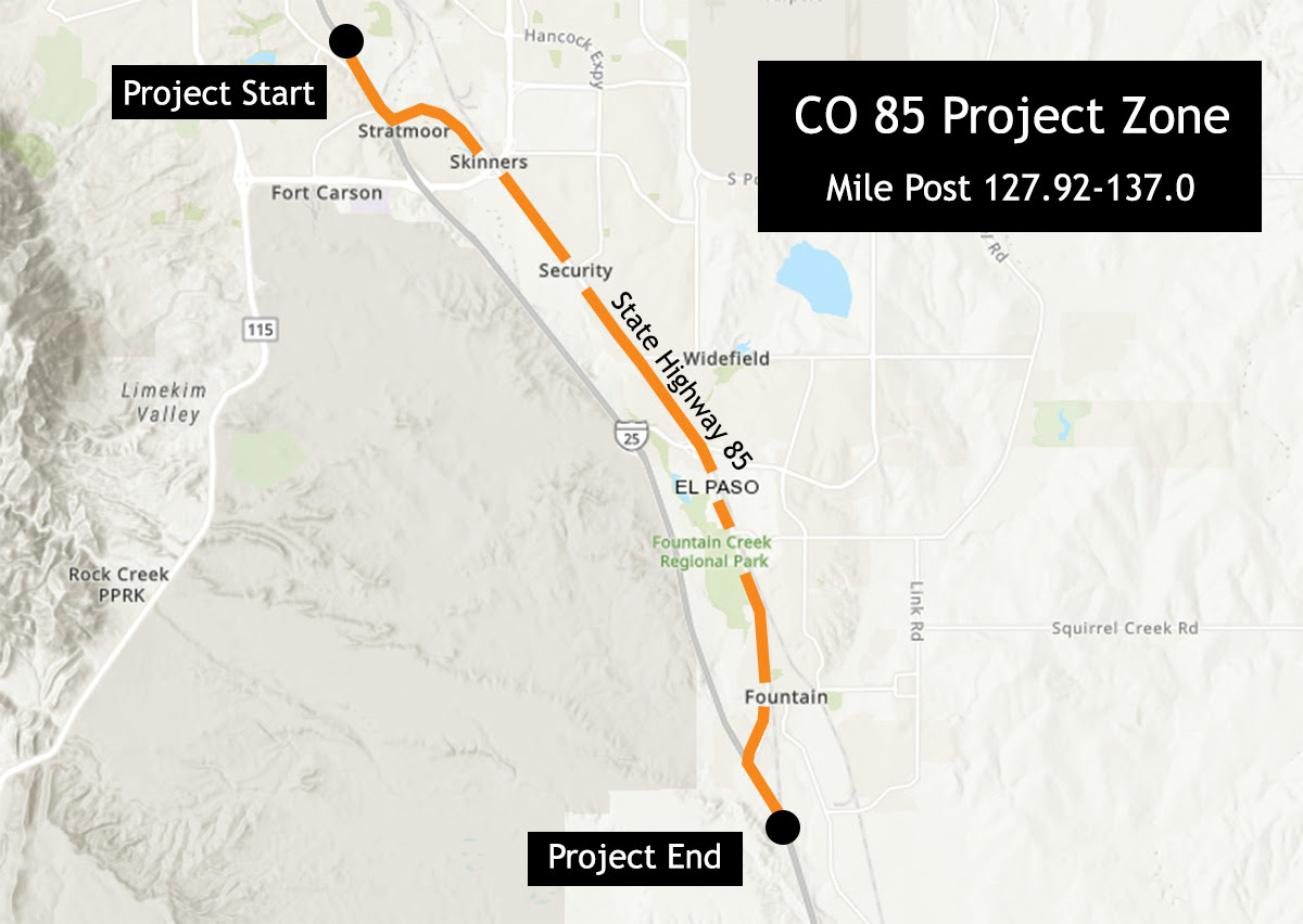 CO 85 project zone map detail image