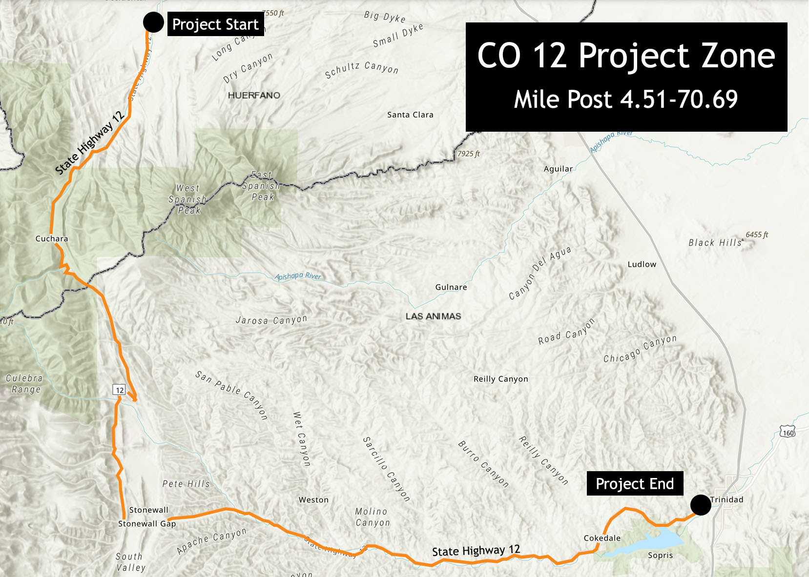 Las Animas & Huerfano County CO 12 project map detail image