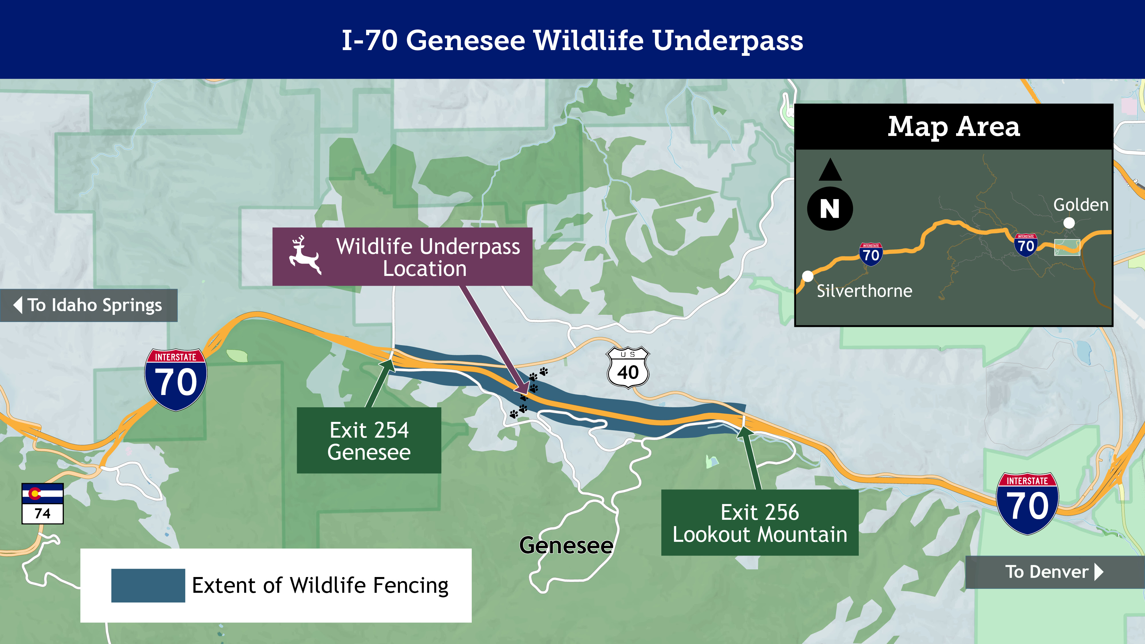 I-70 Genesee Wildlife Underpass location map detail image