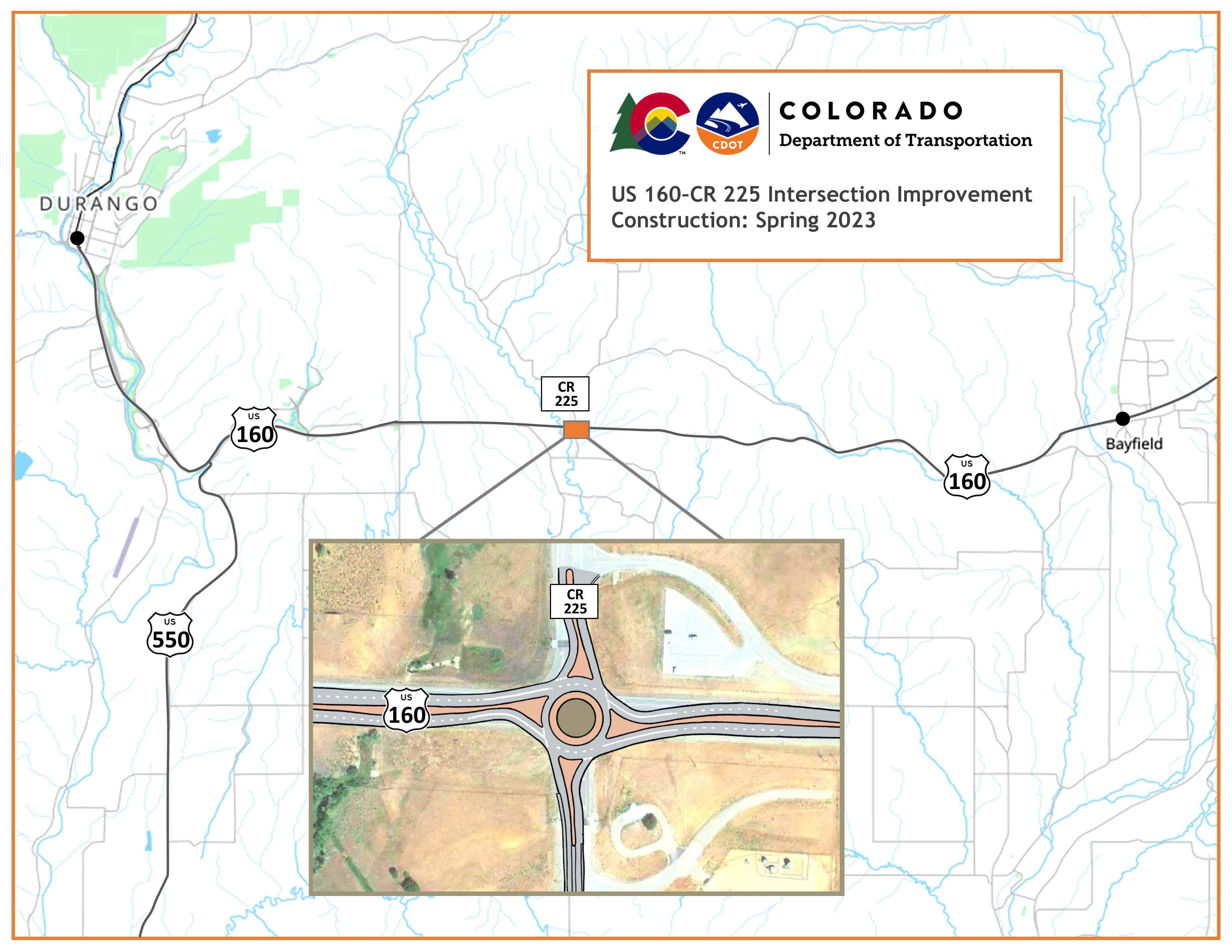 US 160-CR 225 Intersection Improvement Project map for Spring 2023 detail image