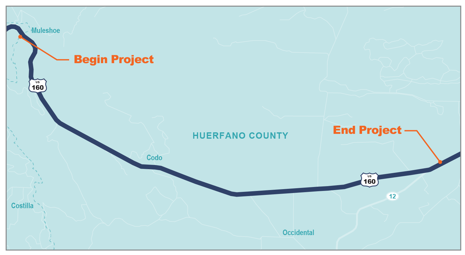 Heurfano County US 160 project map detail image