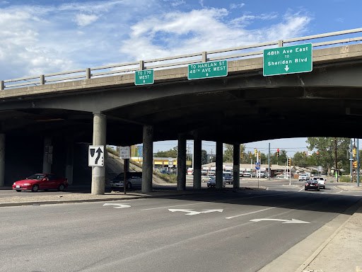 I-70 over Harlan Street Bridge from street view