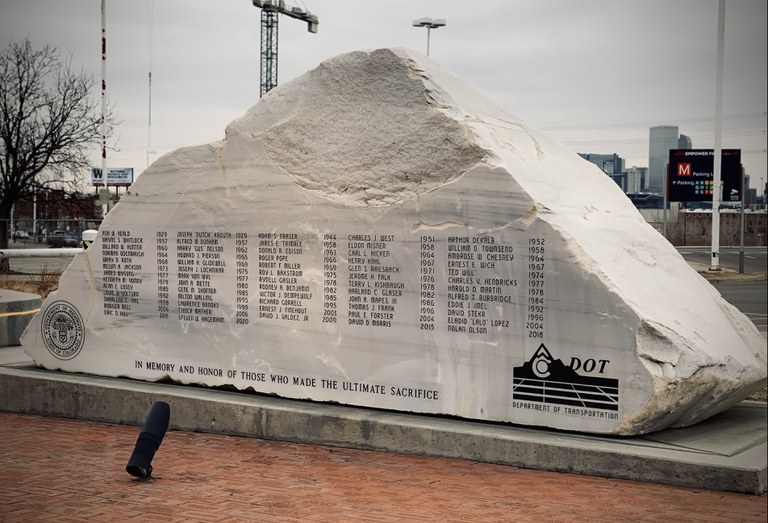 CDOT Memorial Rock with names of fallen colleagues engraved in the stone 
