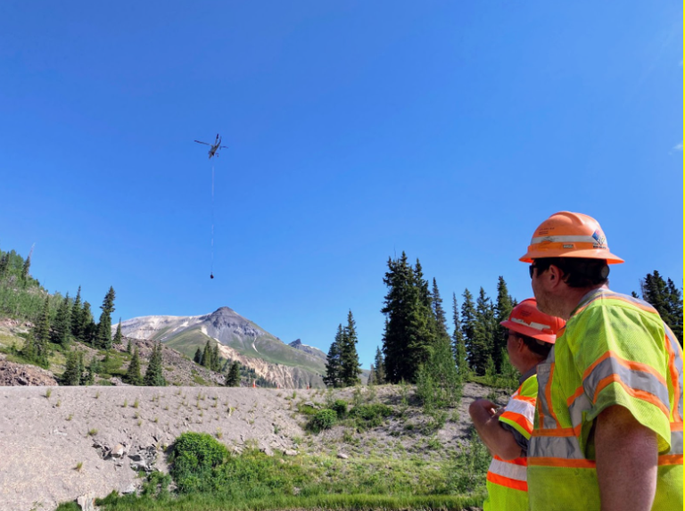 CDOT crews transporting drilling equipment and other supplies/materials to slide paths on Red Mountain Pass.