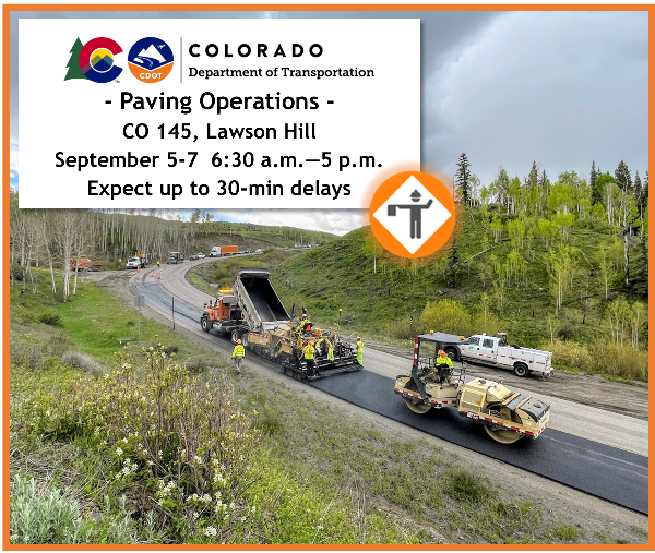 CDOT paves a short section of CO 145 east of Mountain Village, September 5 to 7