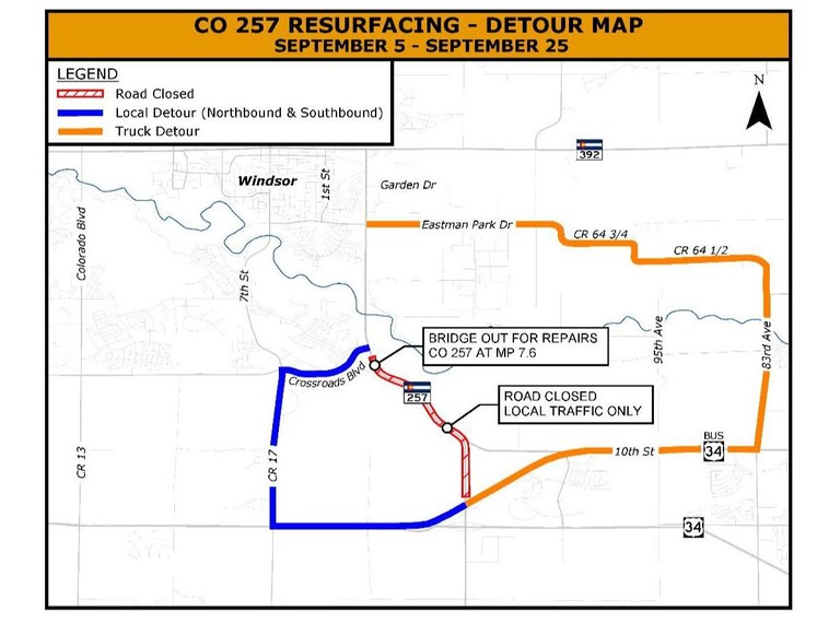 CO 257 resurfacing detour map