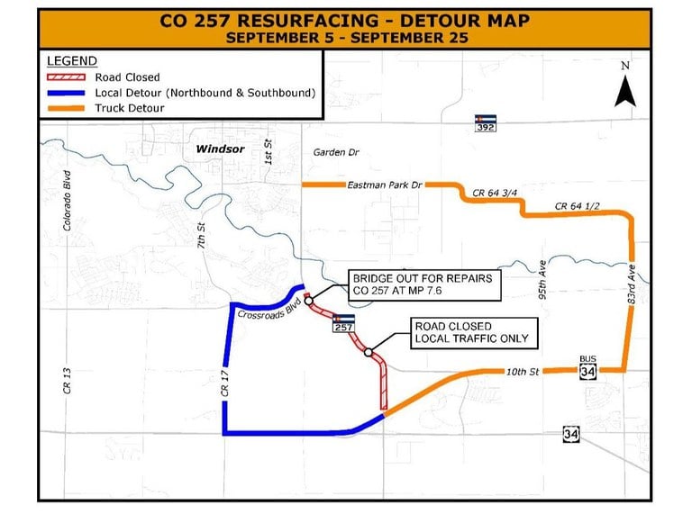 CO 257 resurfacing detour map CO 257 resurfacing detour map