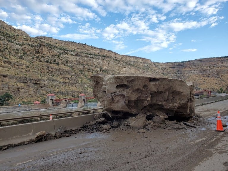I-70 Debeque Canyon rockslide 2 Image of boulder from the I-70 Debeque Canyon rockslide