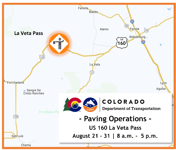 US 160 La Veta Pass paving map