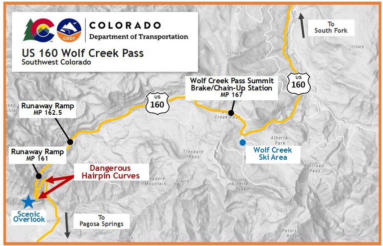 Wolf Creek Pass runaway truck ramp map