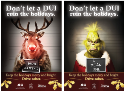 The Grinch and Rudolf behind bars in CDO'T's Impaired Driving Campaign for December 2023