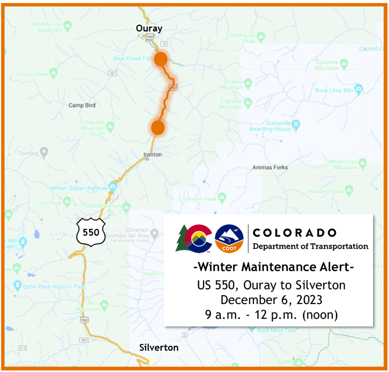 US 550 Winter Maintenance Alert Map