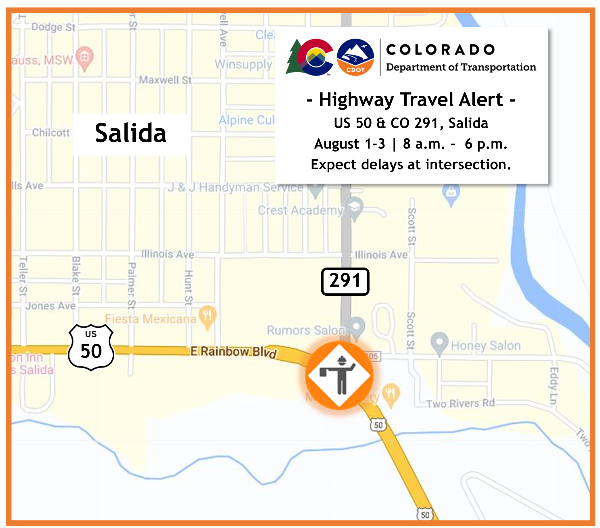 Road survey operations at the US 50 and CO 291 map