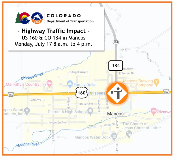 US 160 CO 184 traffic impact map