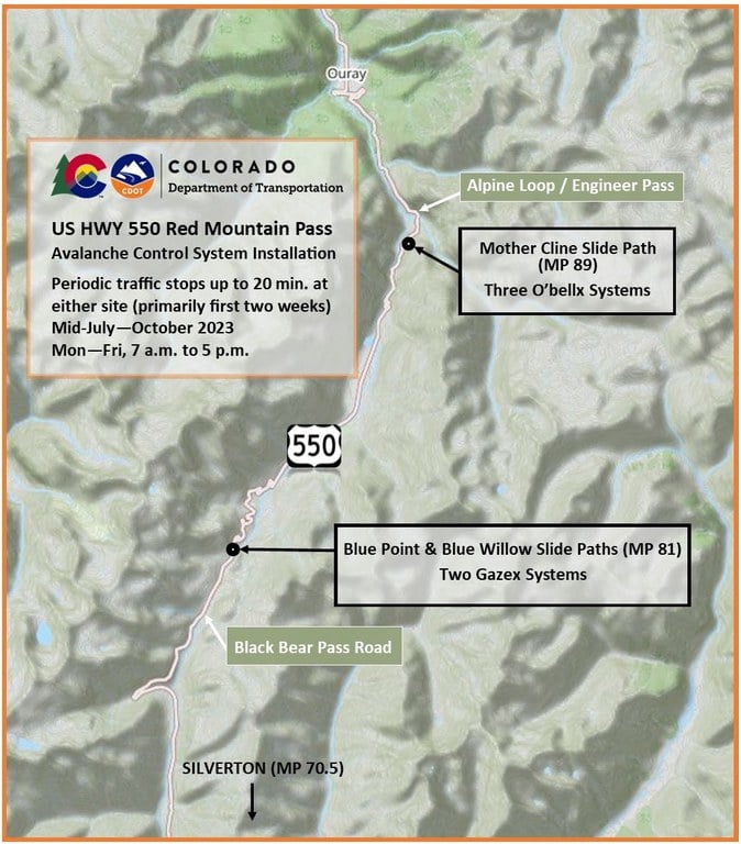 US 550 Avalance Mitigation Operations Map