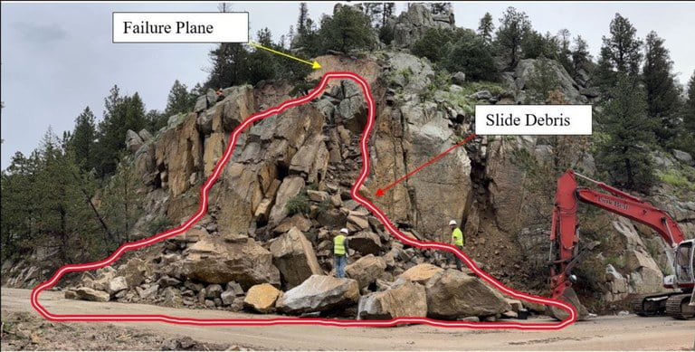 CO 7 rockslide failure plane