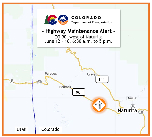 CO 90 between Naturita and Utah paving operation map