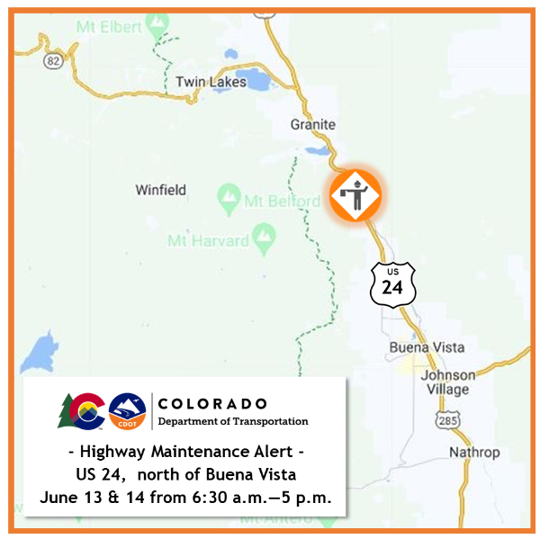 US 24 between Buena Vista and Granite paving Operations map.png detail image