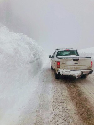 CDOT truck driving during avalanche mitigations