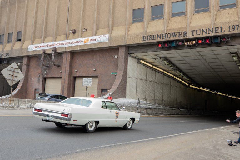 Colorado State Patrol 1970 Fury entering the westbound I-70 Eisenhower Tunnel