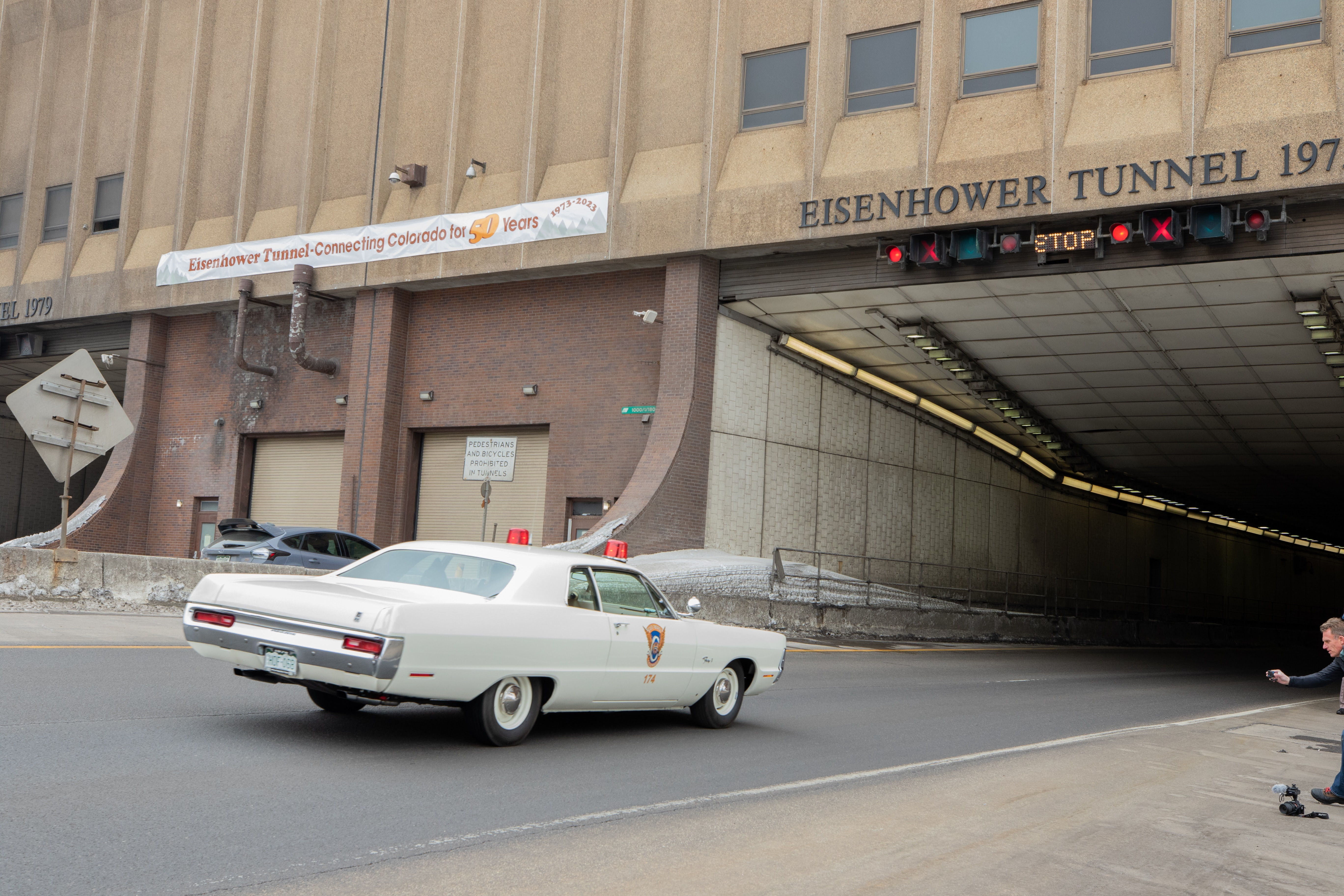 Colorado State Patrol 1970 Fury entering the westbound I-70 Eisenhower Tunnel.jpg detail image