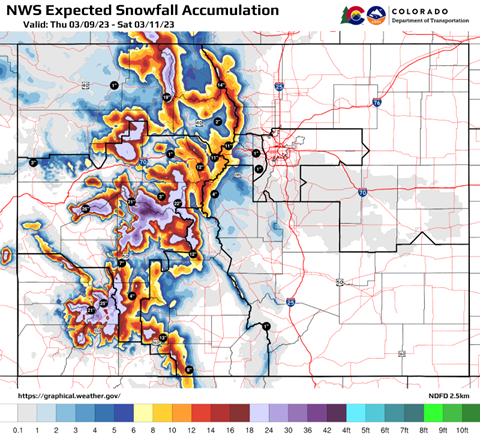 National Weather Service map expected snowfall March 10 to 12.png detail image