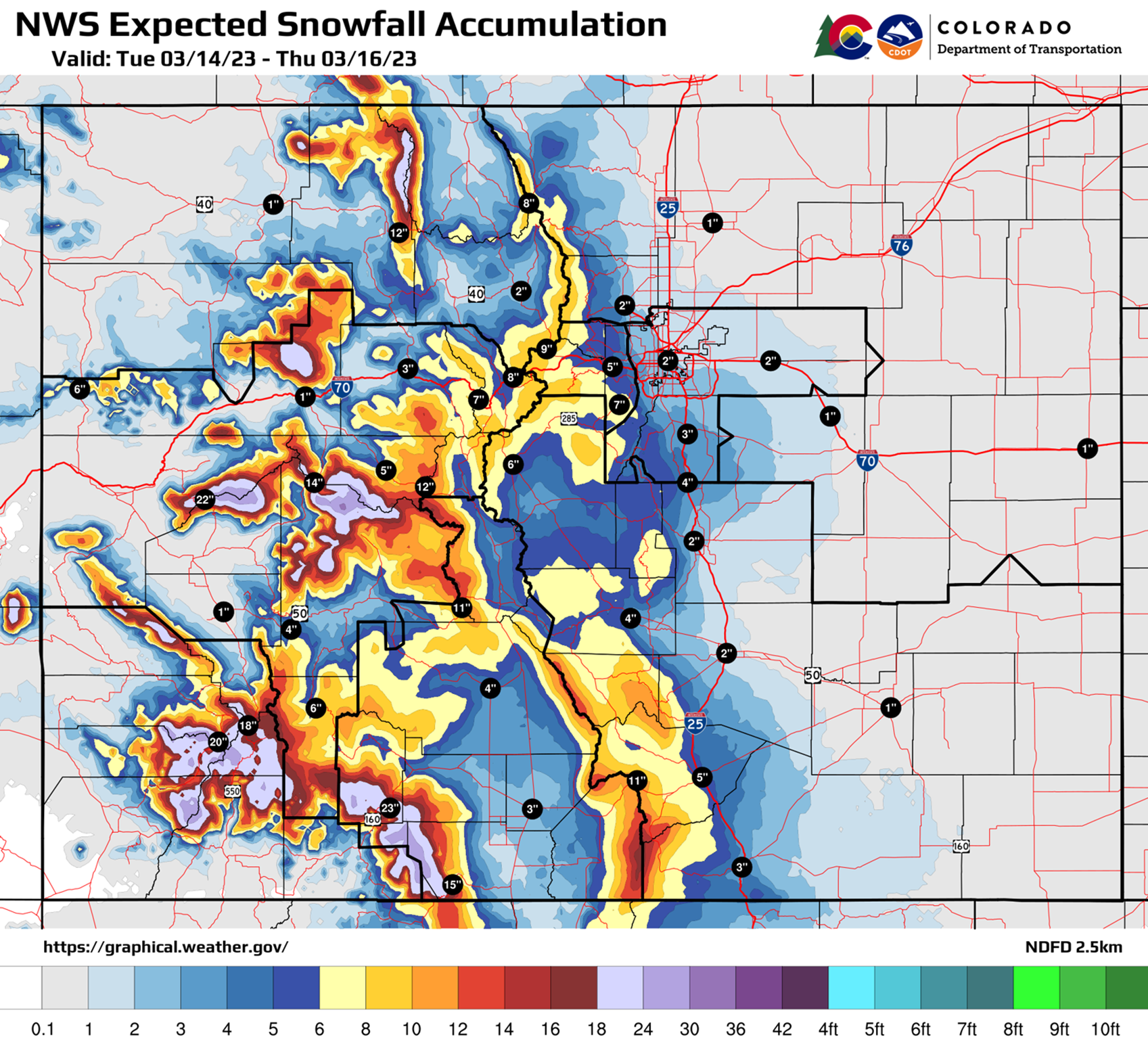 Northwest and Southwest Colorado Storm National Weather Service Map for 03142023.png detail image