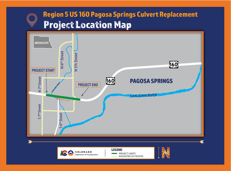 Region 5 US 160 Pagosa Springs Culvert Replacement project map