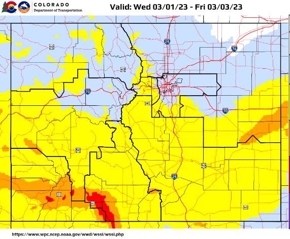 The National Weather Service forecasts major winter storm impacts to remain in the southern San Juan Mountain Ranges through Friday, March 3. 