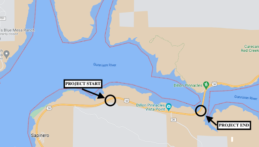 US 50 passing lane project map at located 25 miles west of Gunnison.png detail image