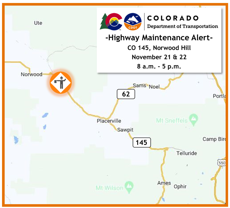 CO 145 Telluride maintenance map