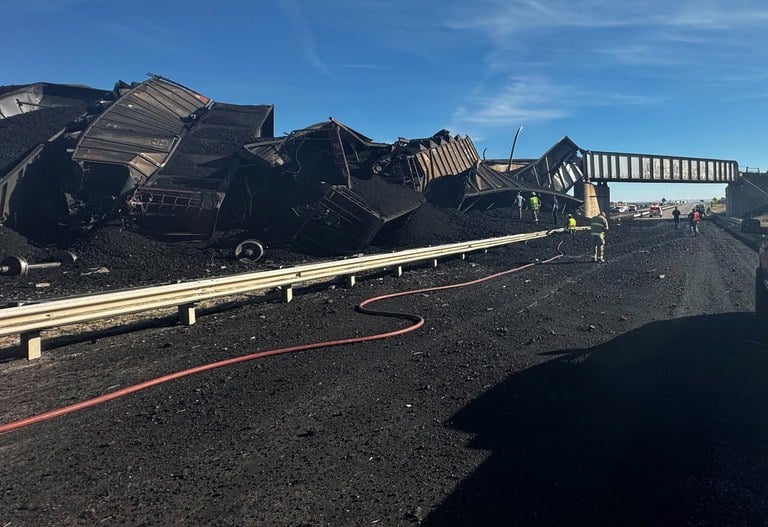 Coal and freight rail cars cover I-25 south of Pueblo Coal and freight rail cars cover I-25 south of Pueblo