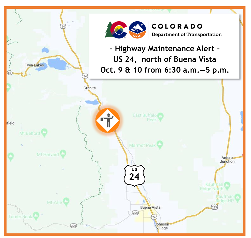 Highway Maintenance Alert for US 24 north of Buena Vista on October 9 and 10 prroject map.png detail image