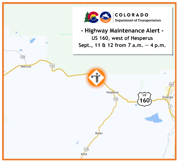 US 160 Hesperus Paving Map