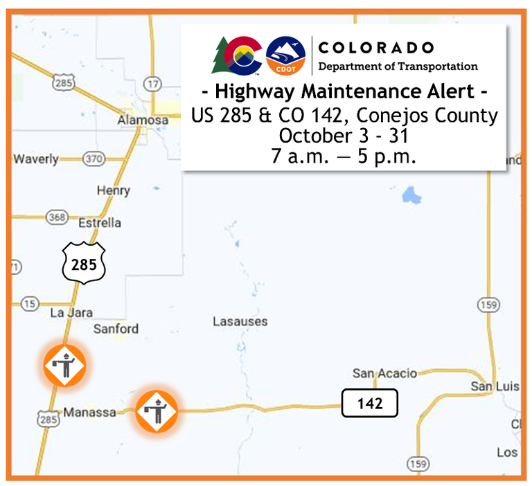 US 285 CO 142 surface treatment map