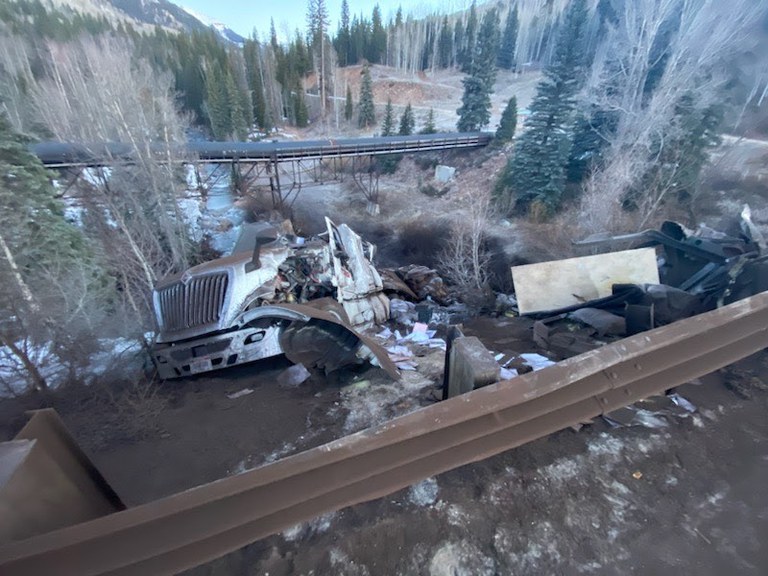 A semi truck crash on US 550 at the Cascade Curve approximately two miles north of Purgatory Ski Resort