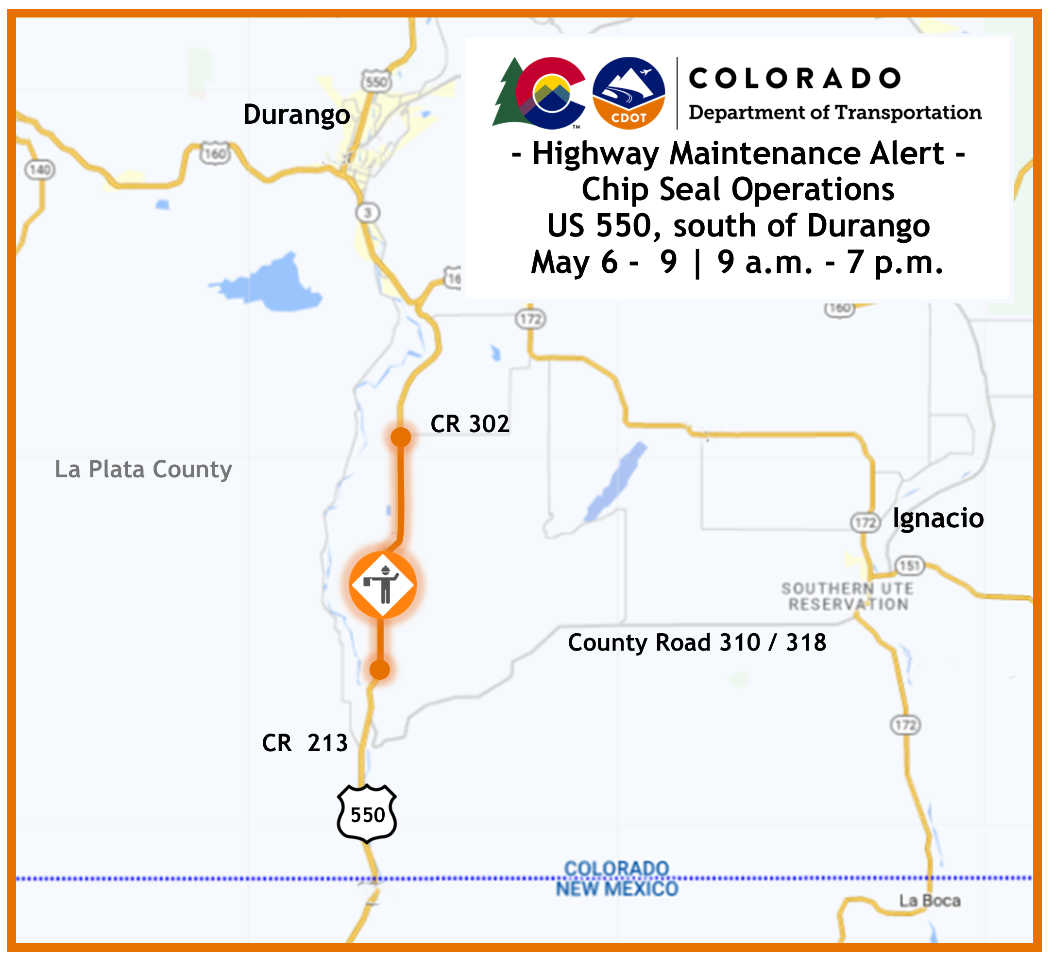 Alert Map of US 550 Chip Seal Operations South Durango.png detail image