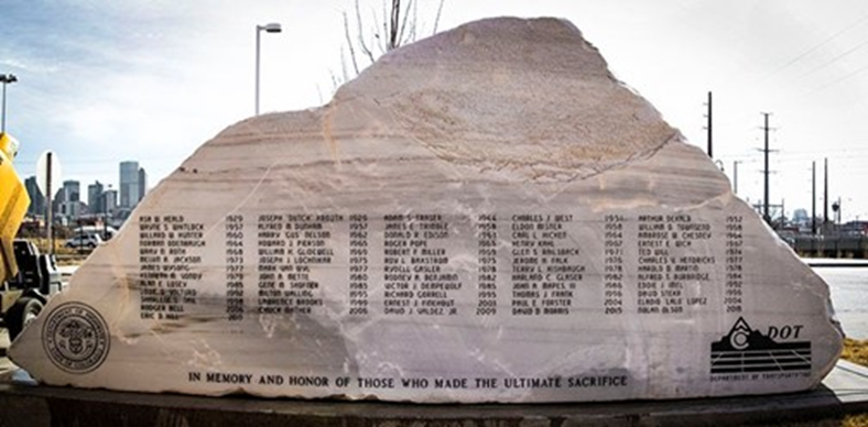 CDOT memorial rock outside its Denver headquarters.png detail image