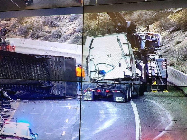 Crashed commercial motor vehicle on I-70 in Glenwood Canyon at Mile Point 129 on July 21, 2022