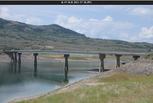 US 50 bridge crossing the Blue Mesa Reservoir near Dillon Pinnacles that is now closed