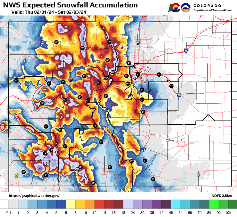 National Weather Service Expected Snowfall Accumulation Map. 
