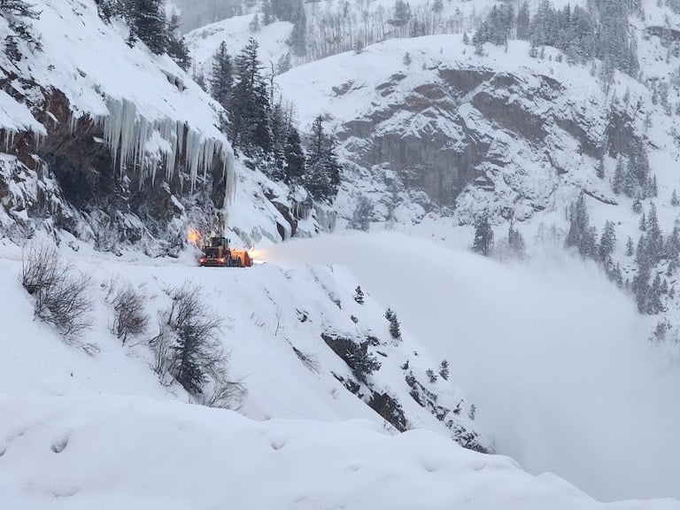 CDOT Photo: February 7, Colorado Department of Transportation snowblower working just south of Ouray at the Ruby Walls slide area.